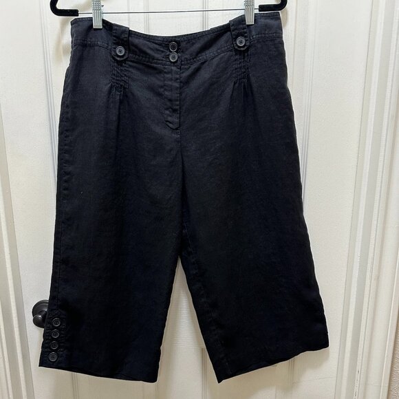 Ann Taylor Loft Women's 100% Linen Pleated Capri Pant Size 12P Black Wide Legs - Picture 7 of 15